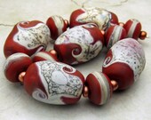 Lampwork Glass Bead Set - Organic Rustic Etched Matte - Brown Rust Ivory 'Cheyenne'