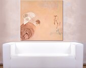 Abstract Original Painting 36x35 oil canvas pink, english red white monkeys baby horse, modern wall art By Ana Gonzalez