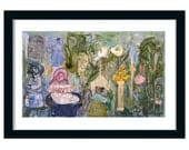 Art Print Giclee, abstract, pink, turquoise, green 5x7 girl, modern spanish wall art