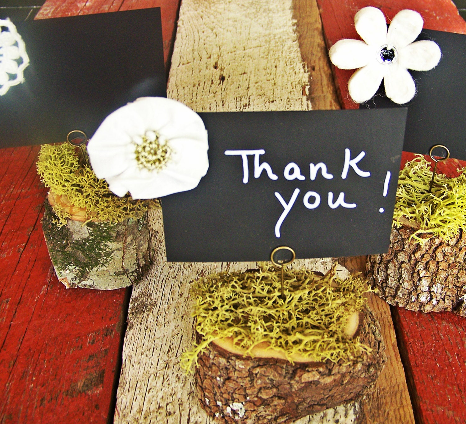Moss Tree Stump Chalkboard Sign Holders Set of Three