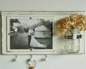 Shabby Chic White Wood Picture Frame...Key Organizer....Mason Jar Shelf..Made to Order