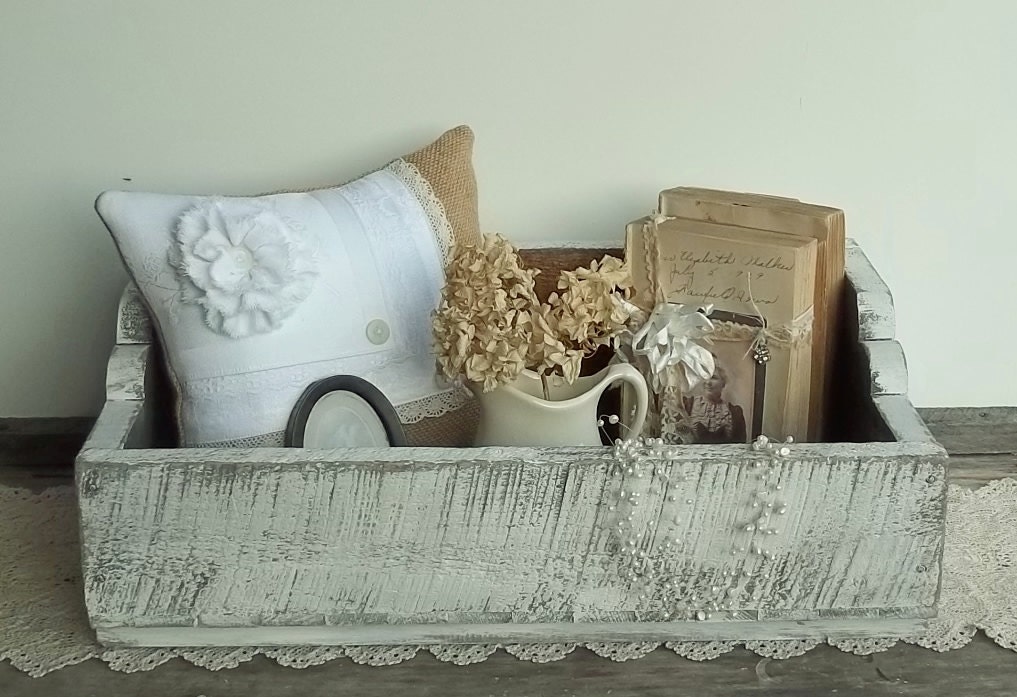 Vintage Barn Wood Potting  Bench....Garden Planter...Box...Organizer...Weathered Aged White.
