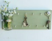 Sage Green.... Wood Jewelry Hanger...Organizer......Mason Jar Shelf