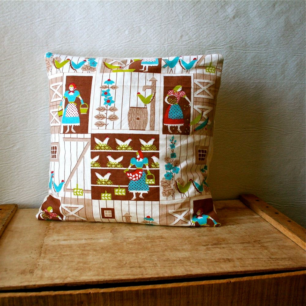 Farmer's Wife Pillow Vintage Fabric Cotton Juvenile Folk