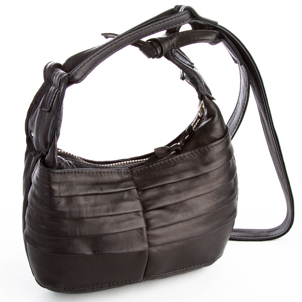 Tasmain - recycled lambskin leather compact messenger in Black