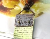 Vintage Style, Industrial Chic Necklace, Antiqued Copper Necklace, Rustic Jewelry, Mini Book Necklace, Pendant Necklace, Inspirational