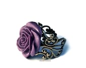 Purple Rose Ring. Adjustable Filigree Ring. Cocktail Ring. Tea Rose.
