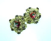 Vintage 60s Flower Earrings / 1960s Earrings / Enamel Flower Earrings / Yellow Flower Earrings / Beaded Earrings / 60s Earrings