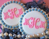 Preppy Script Monogram Decorated Sugar Cookies (12)