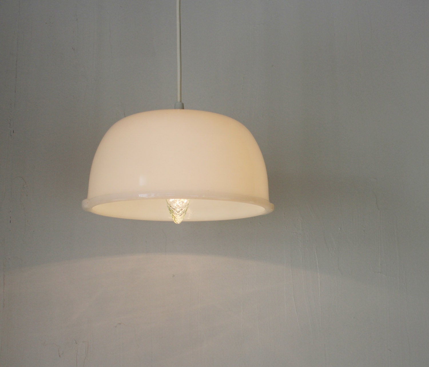 CLOUD - Milk Glass Bowl Pendant Lamp - Upcycled Hanging Light made with a Vintage Mixing Bowl by Glasbake for Sunbeam - OOAK BootsNGus Lamps