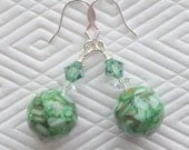 Green Mother of Pear Resin and Swarovski Crystal Earrings
