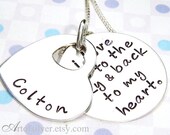 Mommy necklace - Mother jewelry - Handstamped charm necklace - Personalized jewelry - I love you to the sky and back to my heart