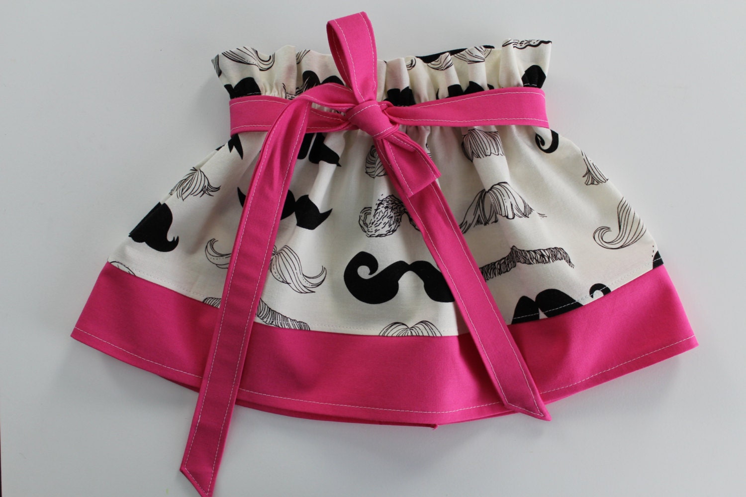 Little Girl Toddler Paper Bag Skirt- Mustache Theme- Hot Pink hem and tie- 12-18 month size- twirl skirt-summer spring skirt
