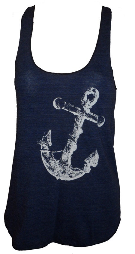 Anchor Art Print Ladies Navy Blue Tank Top T-shirt American Apparel XS  or  S