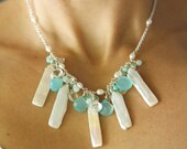 Sterling Silver Biwa Stick Pearl and Multi Gemstone Beaded Necklace