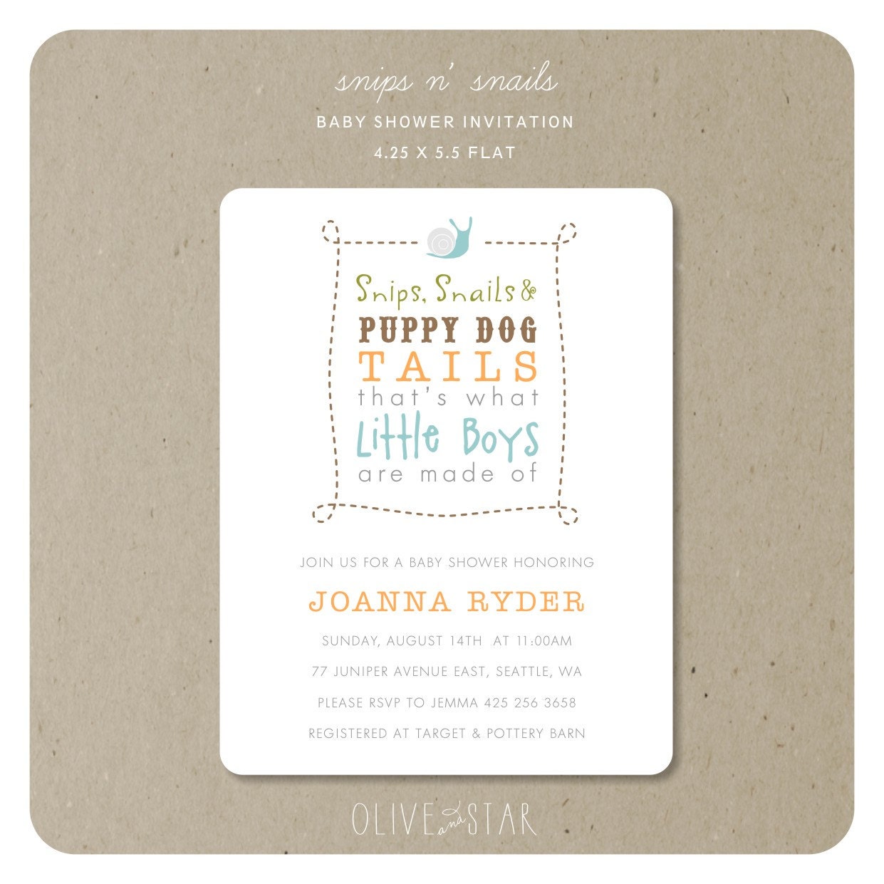 snips n' snails & puppy dog tails : baby shower invitation set
