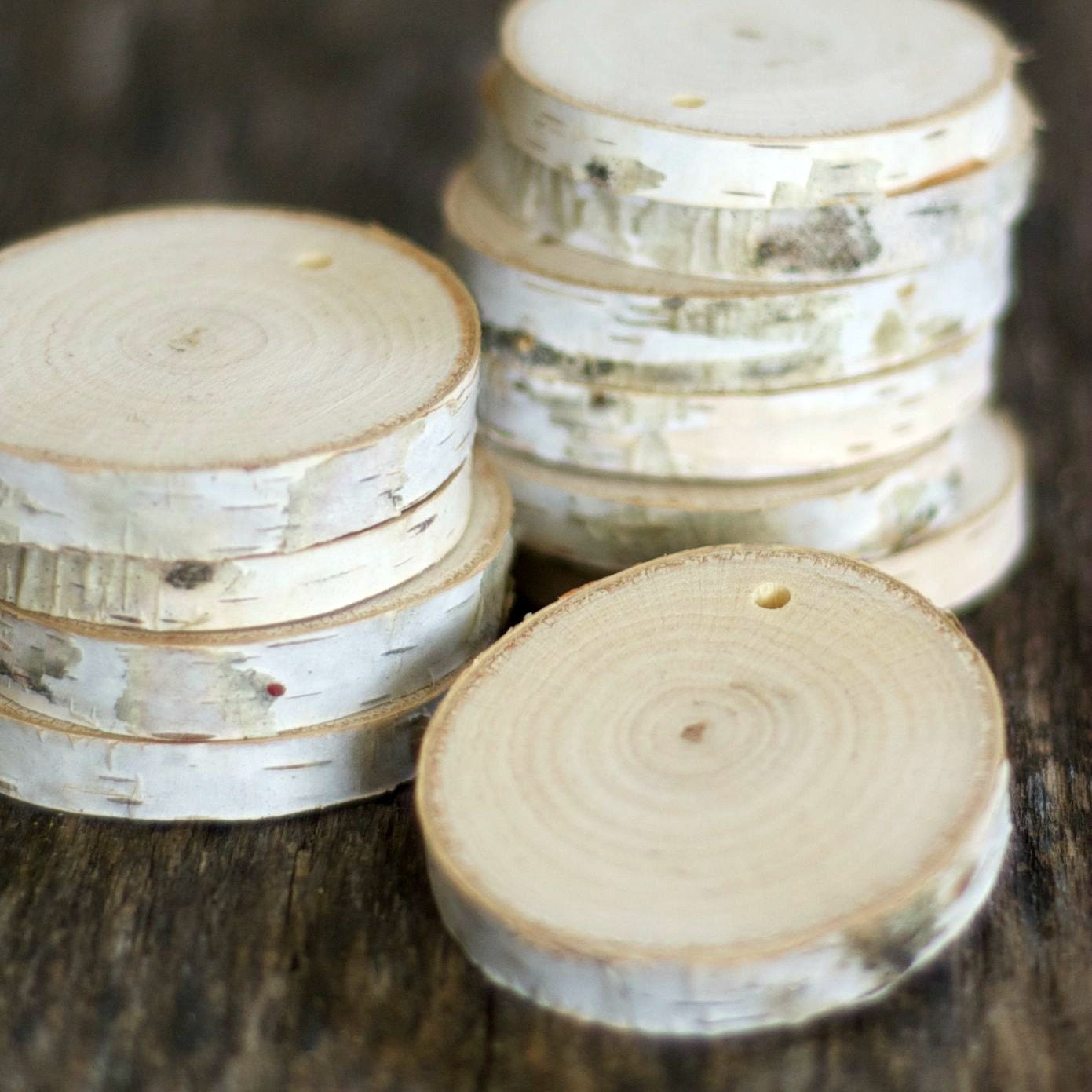 Natural Wood Slices for Rustic DIY Wedding Decor, Storage Labels, Gift Tags - Set of 10 - 2" Birch Wood