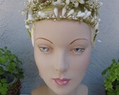 Antique Victorian Wax Flower Wedding Headpiece with Rhinestones...Bridal...Steampunk...