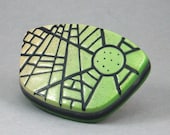 Handcrafted Mosaic Brooch Pin - Green Beige Black Graduated No. 124