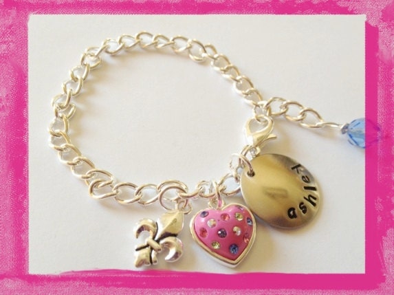 Kids Jewelry - Personalized Charm Bracelet - Hand Stamped BIRTHDAY BRACELET for Children