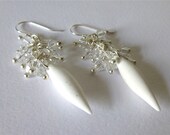 Snow White and Silver Polymer Clay Spike and Crystal Cluster Earrings