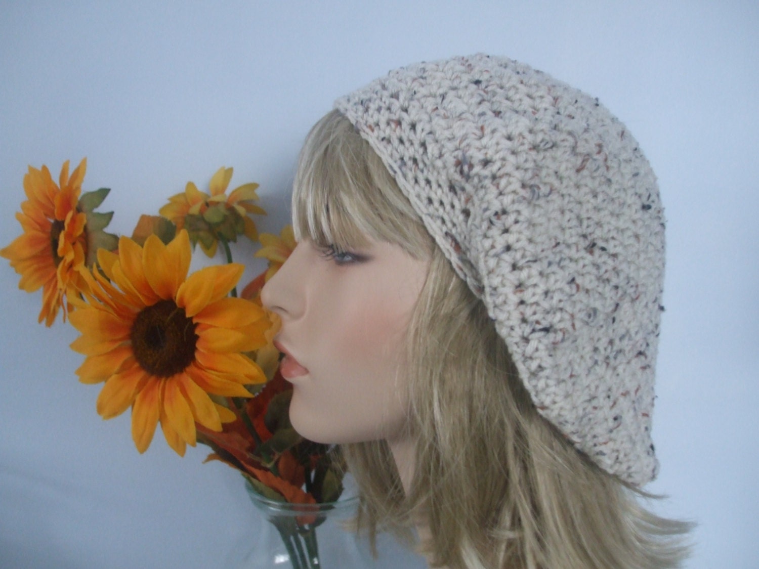 Beige with flecks of Black and Brown Slouch, Tam Hat, Snood, Beret.  Teens, Men or Women can Wear This.  Item 6