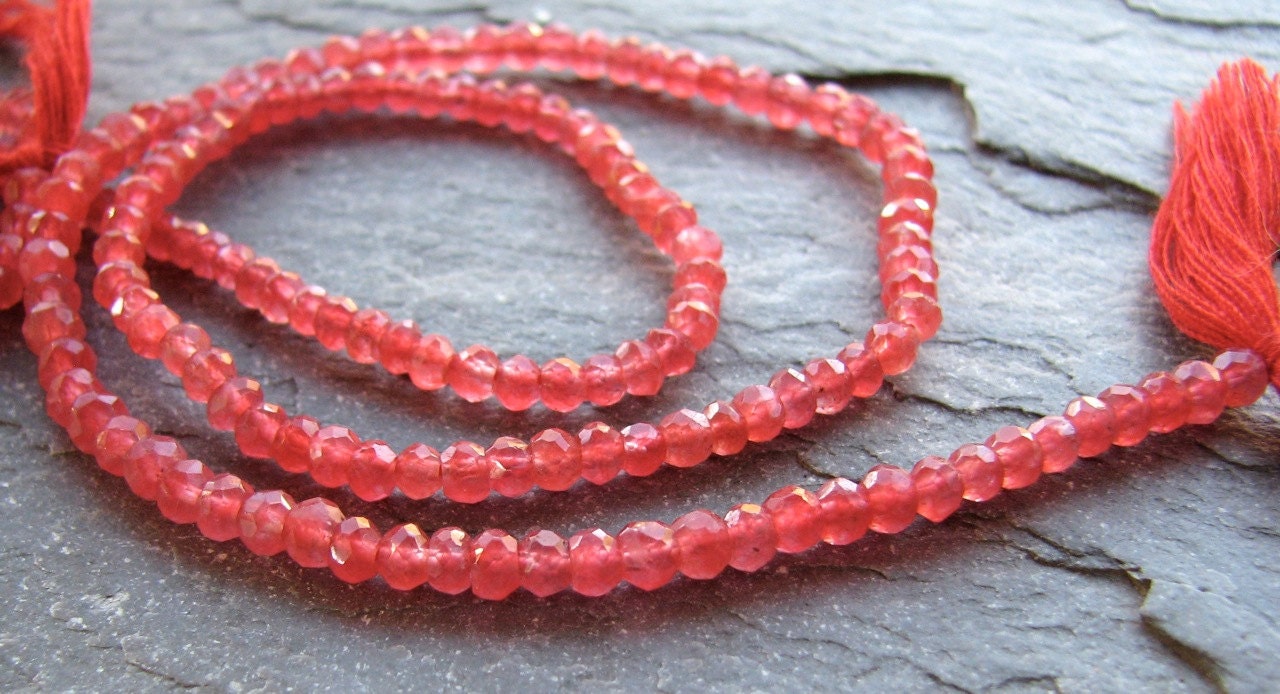 Ruby Pink Mystic Quartz Faceted Rondelles, 13.5 inches, 3.5mm (12k18)