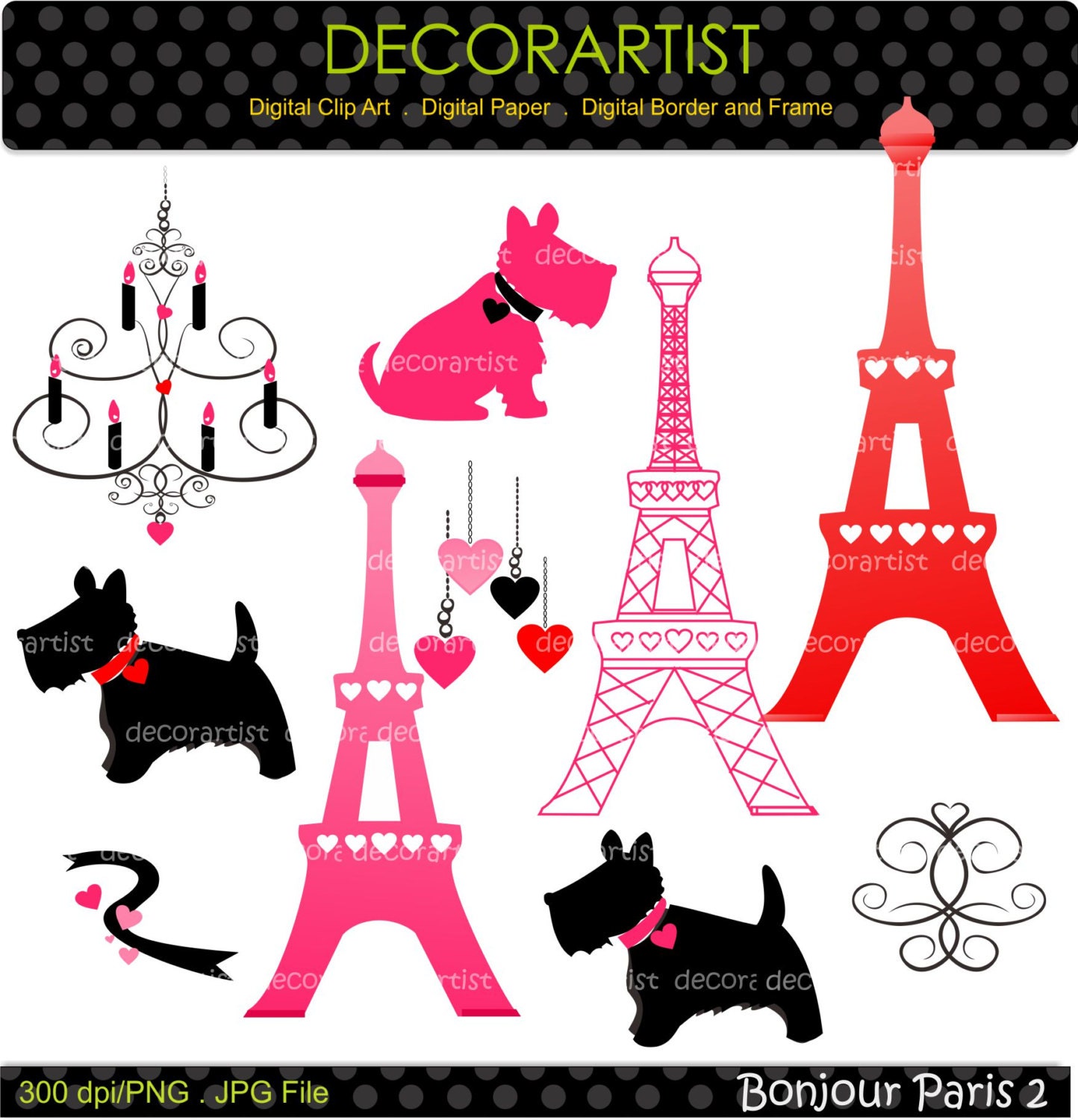 Eiffel paris digital clip art, bonjour Paris, french style,  valentines, engagement, wedding, INSTANT DOWNLOAD Clip art
