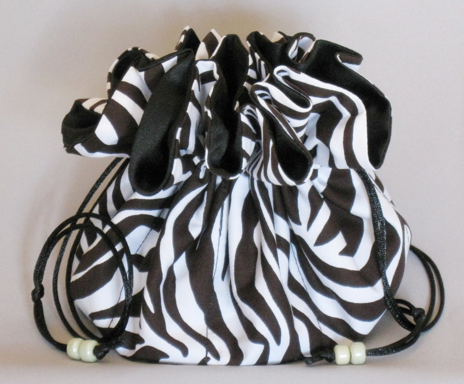 Large Jewelry Travel Tote---Zebra Print Design--Drawstring Organizer Pouch