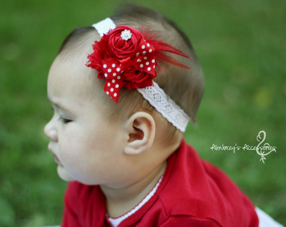 Red Shabby Flower Accessory, Interchangeable Snap Accessory