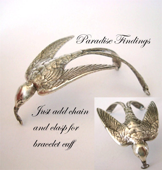Silver Raven Bracelet Cuff Supply, Just Add A Chain and Clasp For Unique Finished Jewelry, Ring Add for Quality Component