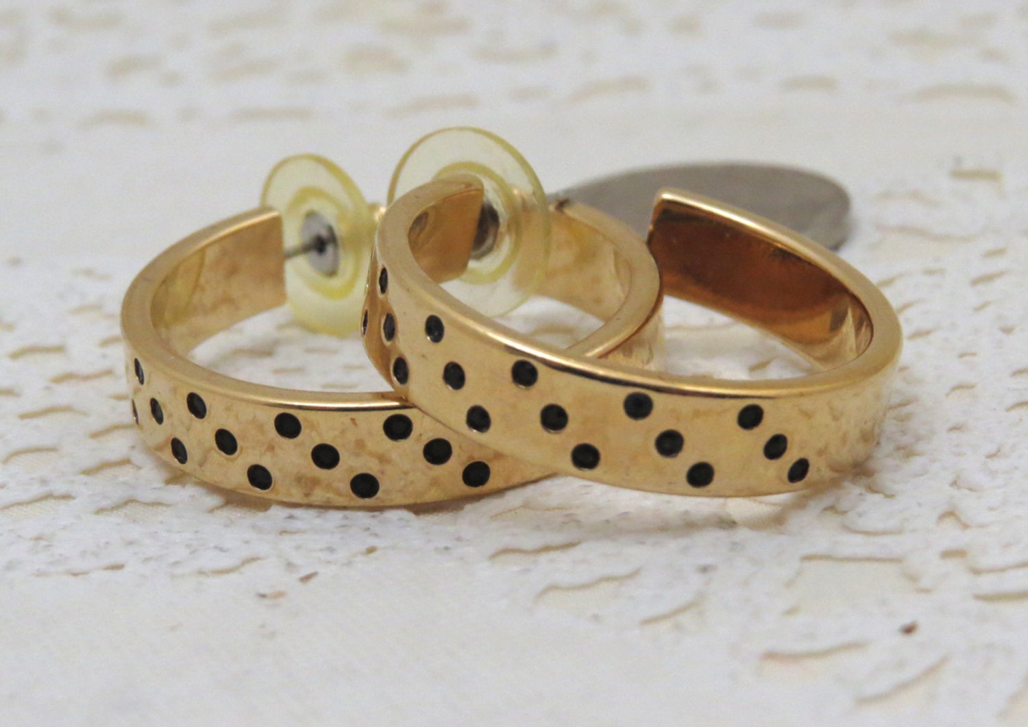 Hoop Earrings Polka Dotted with Black Stones
