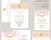 Blush Pink Wedding Invitations, Fleur de Lis Wedding Invitation, Wedding Invites, Vintage, Antique, Gold, Script, Elegant Il_170x135