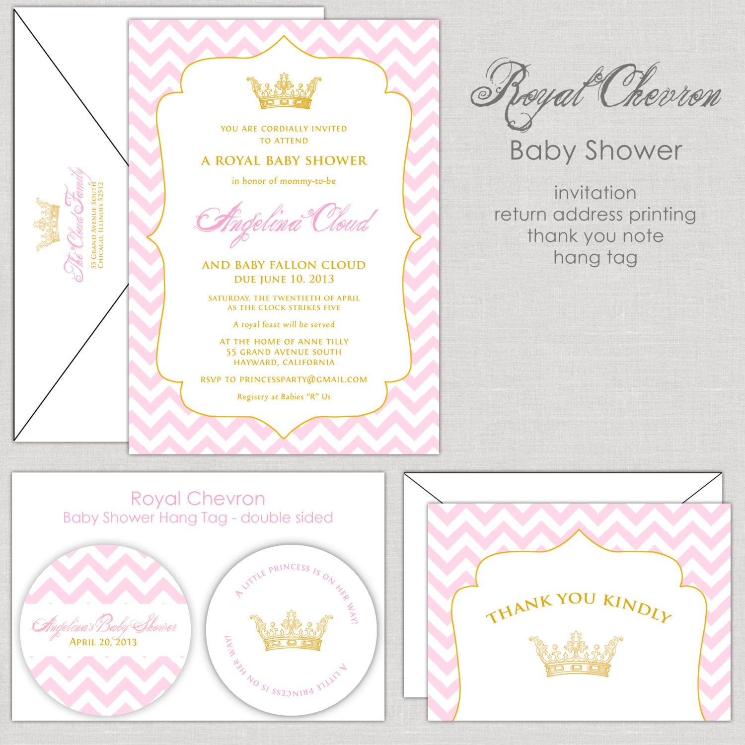 Royal Chevron Baby Shower Invitation in Pink & Gold Il_170x135