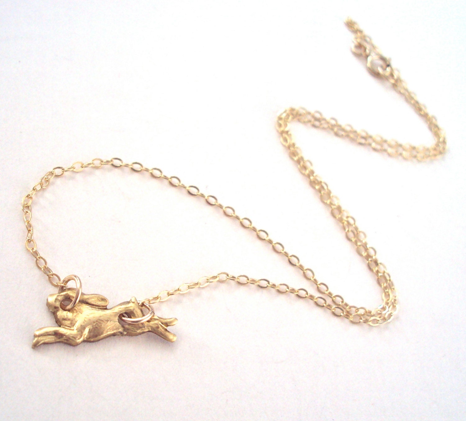 Tiny Gold Rabbit necklace with gold filled chain