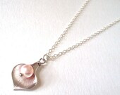 Silver Calla Lily & Pearl necklace with sterling silver chain (June birthstone)