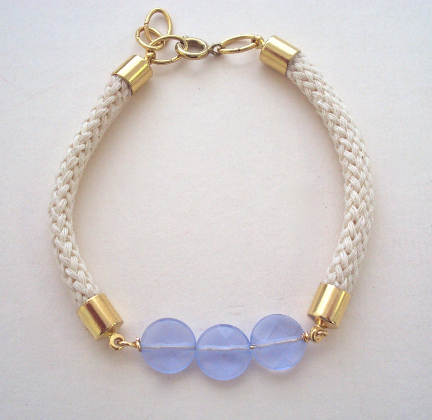 Rope Bracelet with purple beads - nautical jewelry