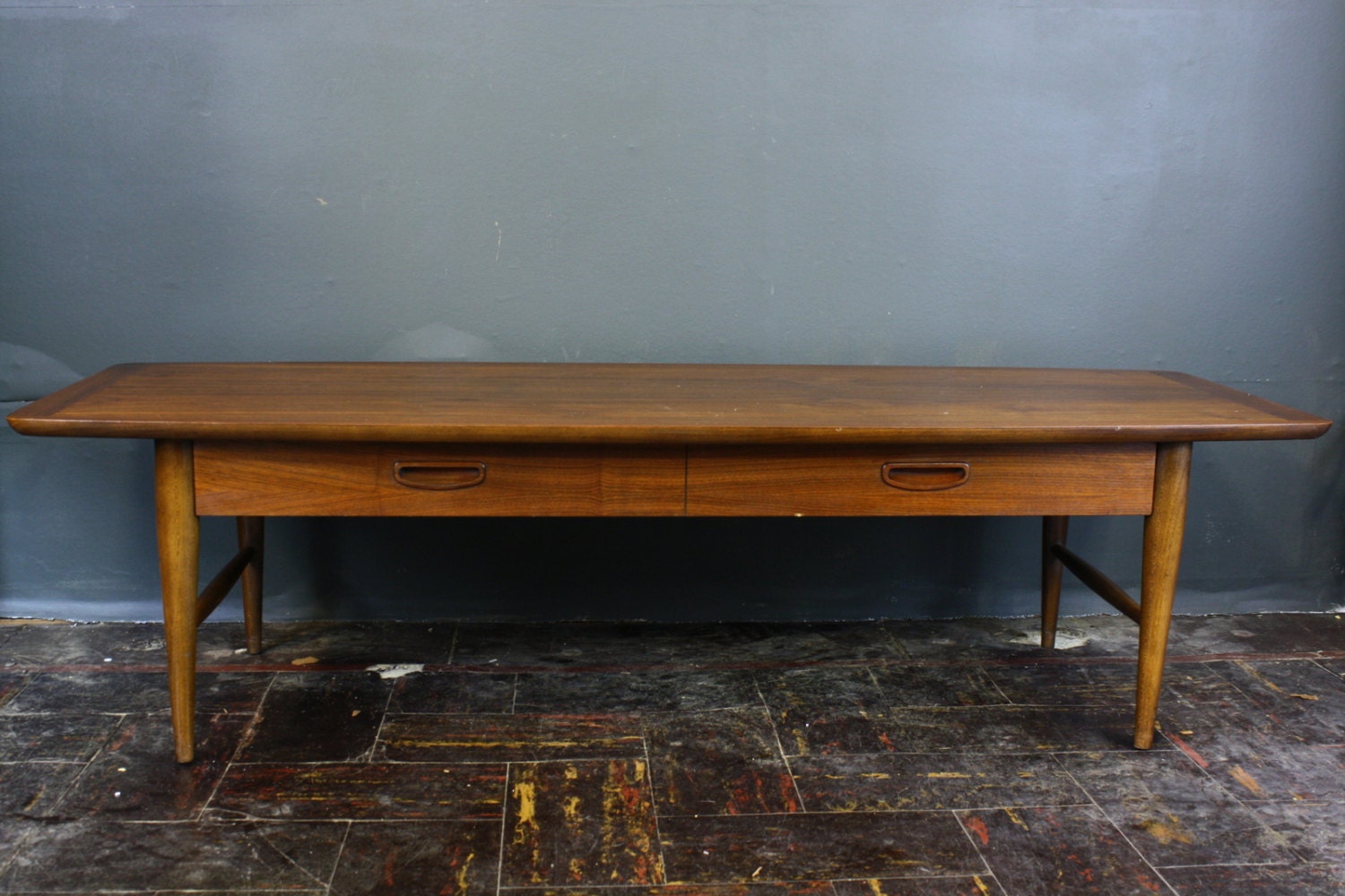 Mid Century Walnut Coffee Table with Drawer  / Lane Alta Vista