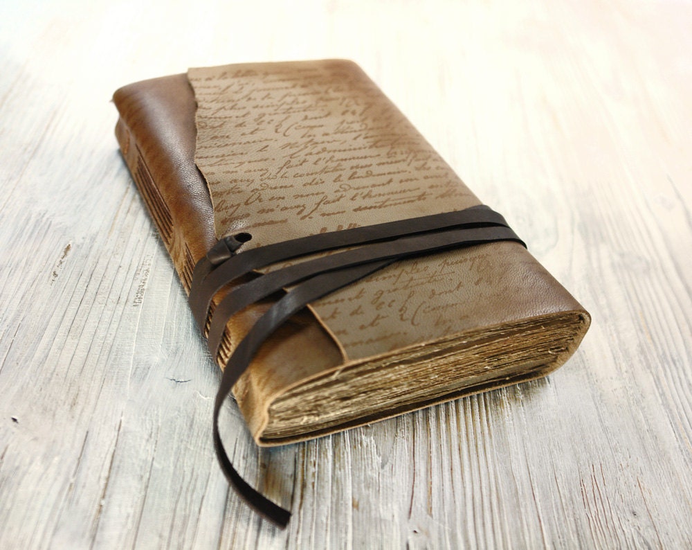 The Manuscript - Leather Journal, Notebook, Diary in Brown Vintage Style Cover and Old Aged Paper