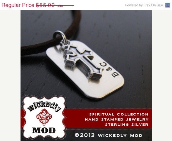15%off.Free US Shipping - Spiritual Collection - EDWARD dog tag style personalized necklace w inset cross - Personalized Gift - Men Jewelry