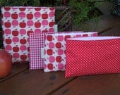 Reusable sandwich and snack bag set - Red apples and snack bag of your choice