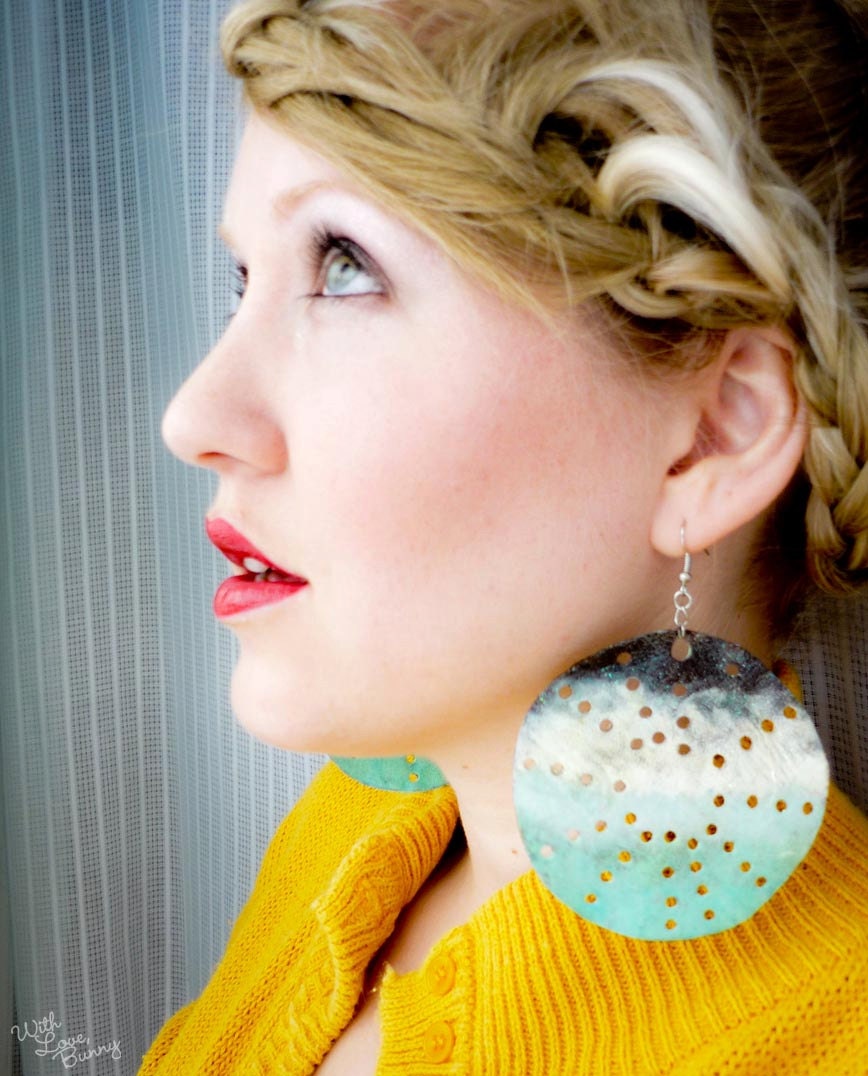 Ombre Earrings - SEAFOAM - Hand Painted - Hand Punched Leather - OOAK