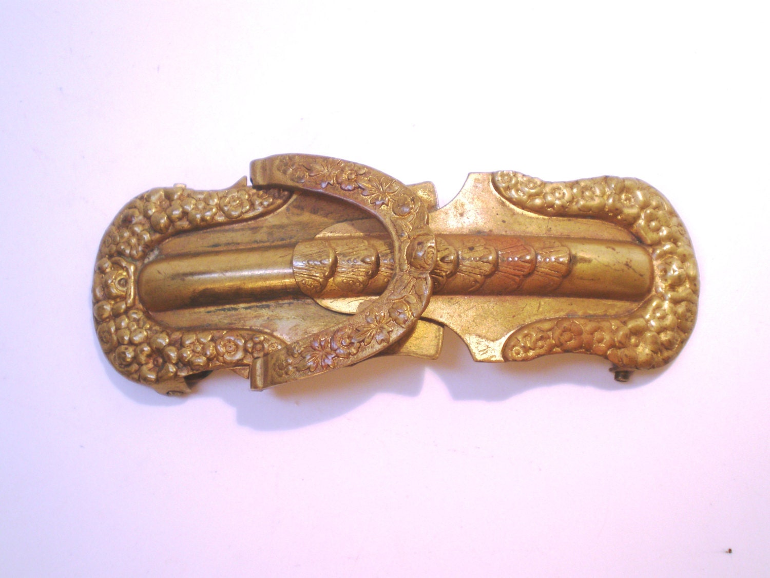 Antique Art Nouveau Brass Belt Buckle Stamped Pat Aug 1889 Victorian Flowers Adjustable Retro Collectible Statement