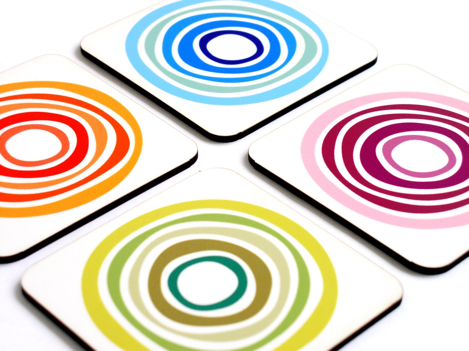 Coaster set drink coasters rainbow colorful bright home decor round oval swirls orange pink purple green blue easter spring gift under 25