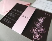Blooming Orchid Stem Wedding Invitation Suite, RSVP Card, plus Envelopes - 25 Sets