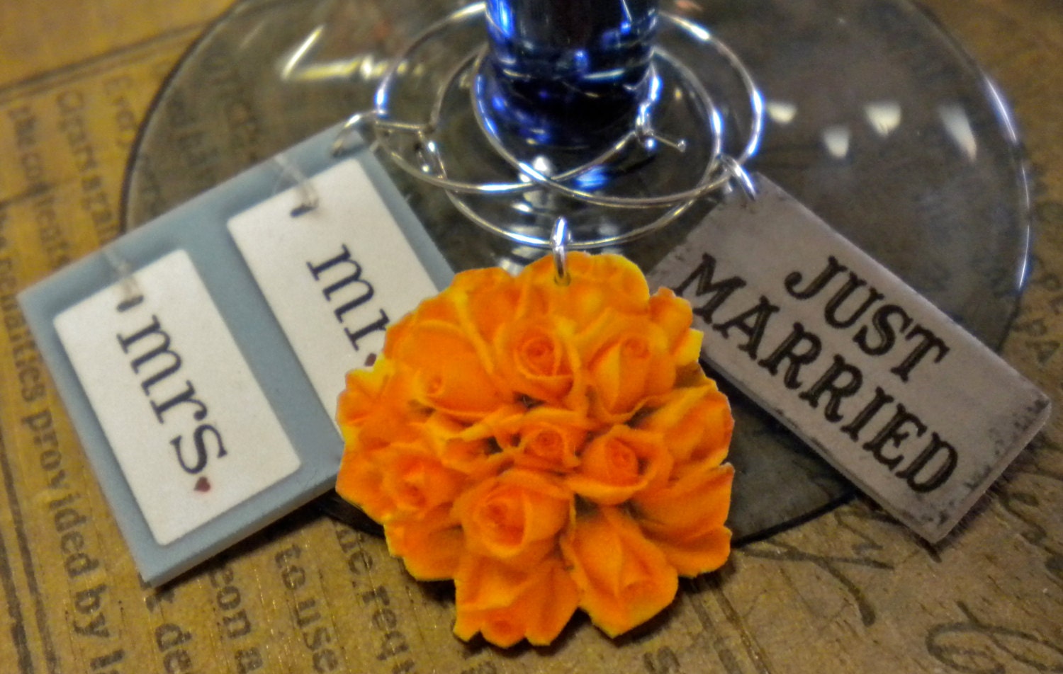 12 CUSTOM Wedding Wine Charms "The ELEGANT touch your reception wine glasses need" UNIQUE Wedding favor & Custom Color, Font, Shape, Picture
