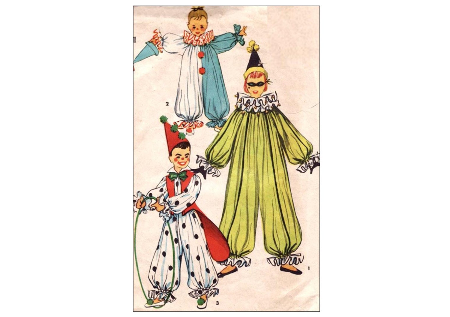 Vintage Childs Harlequin, Pierrot, or Clown Costume Sewing Pattern 1960s Simplicity 4864 Size Medium