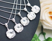 15% OFF SET of 11 Wedding Jewelry Bridesmaid Jewelry Clear White Swarovski Crystal Square drops Bridal Necklace Bridesmaid Necklace