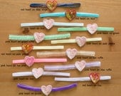 Beaded Sequin Heart on Velvet  and Glitter Elastic Headbands for babies and toddlers -- many color options