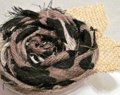 BURLAP ANIMAL PRINT Fabric Floral Rose Rosette Hair Clip Barrette Black Brown Leopard Cheeta Print Bohemian Chic Style Accessory